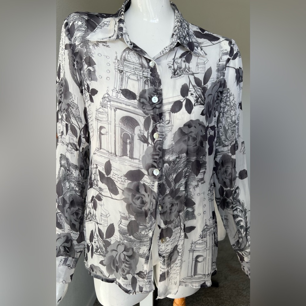 Vintage Tess 100% Silk Leopard Print Blouse Button-Down Shirt - Size S